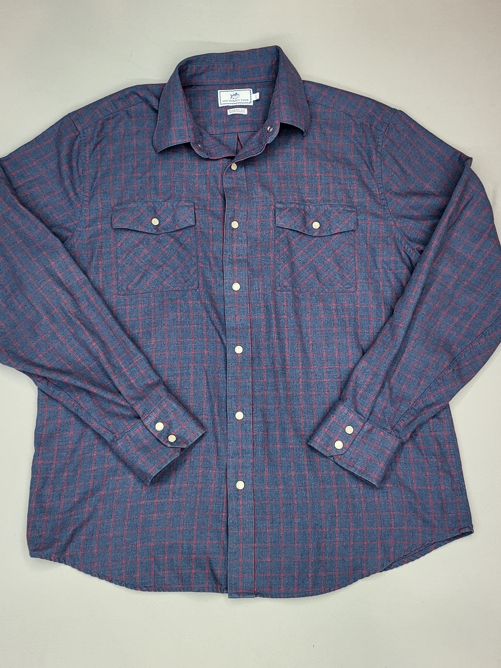 Southern Tide Blue and Red Plaid Long-Sleeve Button-Down Shirt